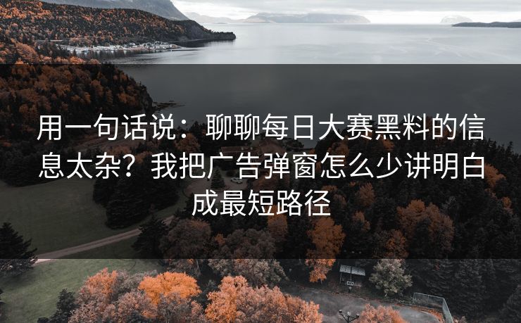 用一句话说：聊聊每日大赛黑料的信息太杂？我把广告弹窗怎么少讲明白成最短路径